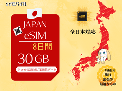 【日本eSIM】 8日間/容量30GBプラン　日本国内高速4G-LTEデータ専用(通信容量を超過しても通信速度最大200kbps利用可能)　NTT　docomoネットワーク　eSIM端末専用　物理SIMとの併用が可能　契約なし　返却なし　追加チャージなし　多言語マニュアル付(日本語、英語、中国語)